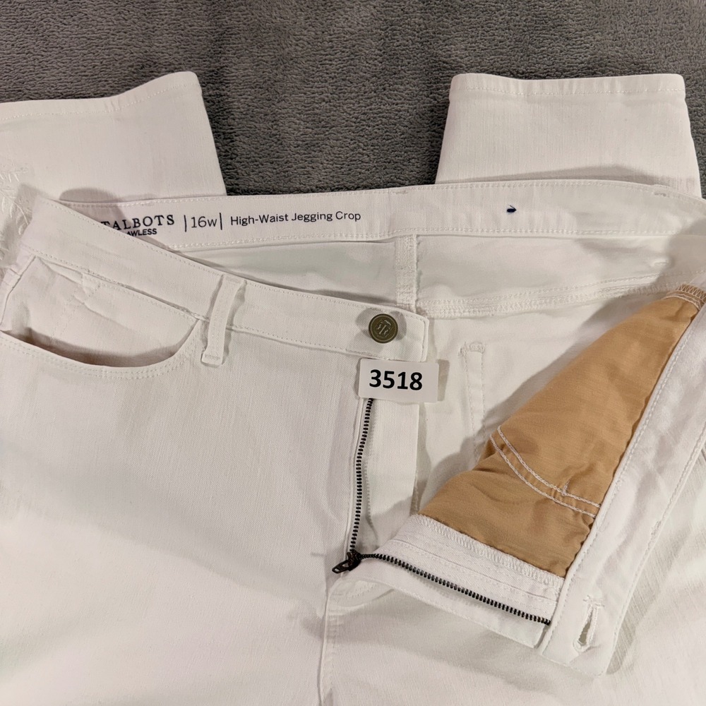 Talbots Jegging Crop Women 16W White‎ High-Waist Flawless Floral Embroidered